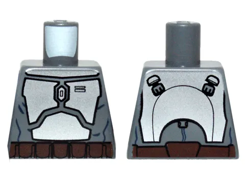 Torso SW Mandalorian Armor Plates Silver, Reddish Brown Belt with Pouches Pattern (Jango Fett)