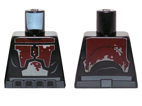 Torso SW Mandalorian Armor Plates Dark Red and Silver Tattered Pattern (Mandalorian Super Commando)