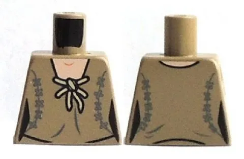 Torso SW Female Dark Tan Robe with Light Tan Tie and Dark Bluish Gray Stitching (both sides) Pattern (Leia)