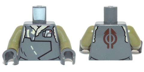 Torso SW Vest with Overlapping Panels and Metallic Silver Badge Pattern / Olive Green Arms / Dark Bluish Gray Hands