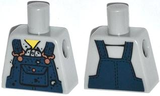 Torso Shirt with Dark Blue Overalls with Burn Holes and Copper Buckles Pattern