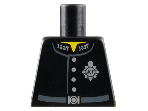 Torso Police Uniform Jacket with Silver '1337' on Collar, Badge with 'JCF', and Buttons, Dark Bluish Gray Belt with Buckle, Yellow Neck Pattern