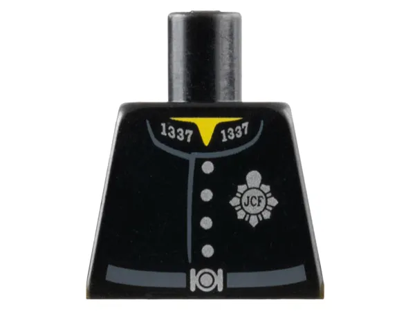 Torso Police Uniform Jacket with Silver '1337' on Collar, Badge with 'JCF', and Buttons, Dark Bluish Gray Belt with Buckle, Yellow Neck Pattern