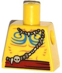 Torso Bare Chest with Muscles Outline, Blue Body Paint, Bone Necklace and  Red Belt Pattern