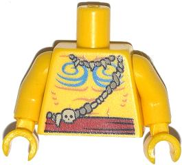 Torso Bare Chest with Muscles Outline, Blue Body Paint, Bone Necklace and  Red Belt Pattern / Yellow Arms / Yellow Hands