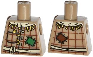 Torso Plaid Button Shirt with Straw, Wheat Spike in Pocket, Patches and Rope Belt Pattern