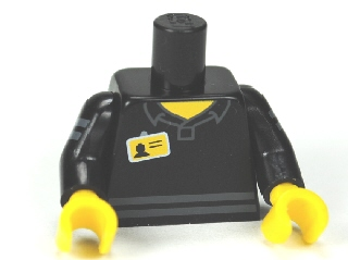 Torso Shirt with Collar and Dark Bluish Gray Stripes, Name Tag, Yellow Neck Pattern / Black Arms with Dark Bluish Gray Stripes Pattern / Yellow Hands