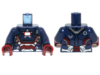 Torso Armor with '002', 'DANGER', White Rectangle and Silver and Red Plates Pattern / Dark Blue Arms / Dark Red Hands