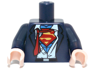Torso Suit, Rumpled White Shirt with Red Tie and Red and Yellow Superman 'S' Logo Pattern / Dark Blue Arms / Light Nougat Hands