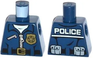 Torso Police Jacket with White Undershirt, Zippers, Gold Badge and Buckle with 'POLICE' Pattern on Back