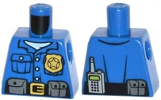 Torso Police Shirt with White Undershirt, Gold Badge and Buckle, Black Belt with Pouches on Front, Radio on Back Pattern