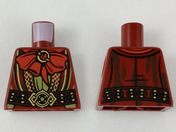 Torso LotR Robe with Large Red Bow, Gold Trim, and Ornate Gold Belt Buckle Pattern