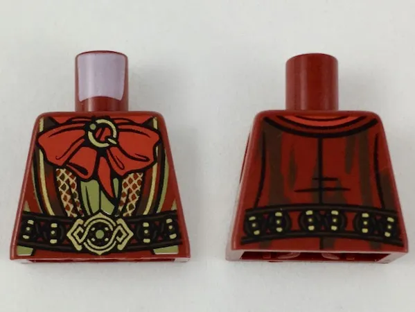 Torso LotR Robe with Large Red Bow, Gold Trim, and Ornate Gold Belt Buckle Pattern