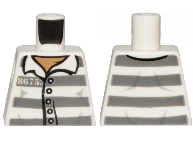 Torso Prison Shirt with Buttons, Dark Bluish Gray Stripes and '86753' over Dark Tan Undershirt Pattern