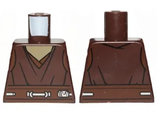 Torso SW Jedi Robe over Dark Tan Shirt, Reddish Brown Belt with Silver Lines and Details Pattern