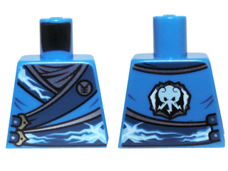 Torso Ninjago Robe with Silver Buckles and Lightning Power Emblem Pattern
