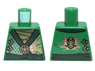 Torso Ninjago Robe with Dark Green Sash and Golden Power Emblem Pattern
