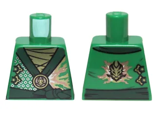 Torso Ninjago Robe with Dark Green Sash and Golden Power Emblem Pattern
