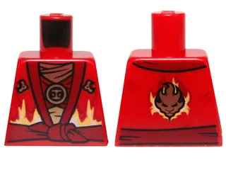 Torso Ninjago Robe with Dark Red Sash and Fire Power Emblem Pattern