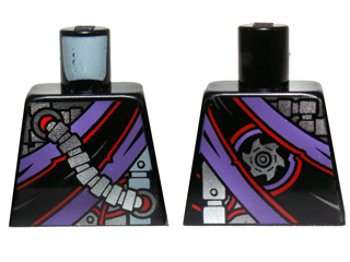 Torso Ninjago Robe with Purple and Black Sash, Mechanical Parts and Silver Saw Blade Emblem Pattern