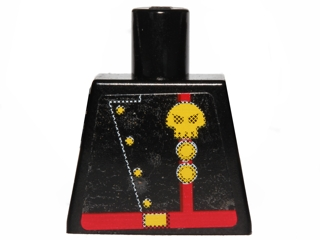 Torso Space Skull Logo and Two Circles on Red Stripe with Diagonal Buttons and Red Belt Pattern (Sticker)