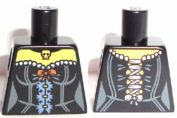 Torso Female Corset with Orange Bow and Gold Skull Pendant Pattern
