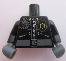 Torso Police 3 Zippers, Minifigure Head Badge, Radio and Belt Pattern (Pattern on Front Only) / Black Arms / Dark Bluish Gray Hands