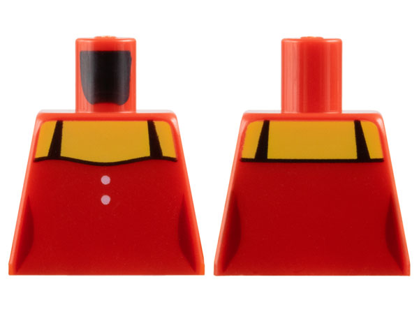 Torso Female Top with 2 White Buttons and Black Straps, Yellow Neck and Shoulders Pattern