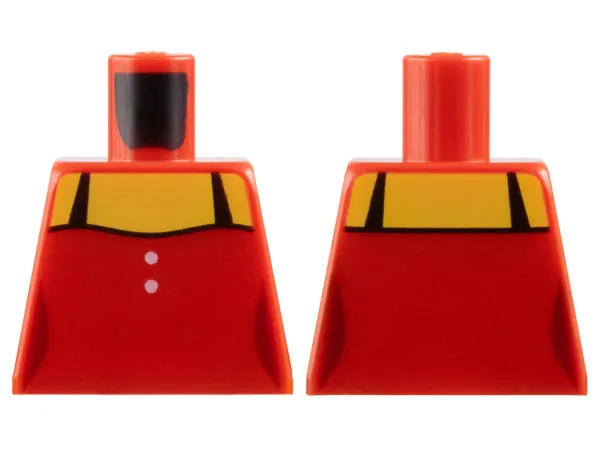 Torso Female Top with 2 White Buttons and Black Straps, Yellow Neck and Shoulders Pattern