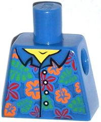 Torso Hawaiian Shirt with Orange and Red Flowers and Bright Green Leaves Pattern