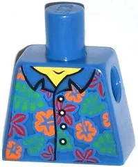 Torso Hawaiian Shirt with Orange and Red Flowers and Bright Green Leaves Pattern