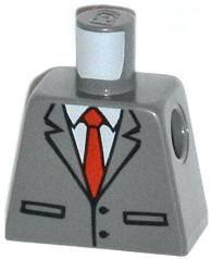 Torso Suit Jacket Buttoned with Lapels, Pockets, White Shirt, and Red Tie Pattern