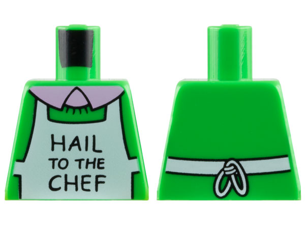Torso Simpsons White Apron with Black 'HAIL TO THE CHEF' over Sweater, Bright Pink Undershirt with Collar Pattern