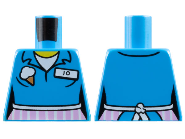 Torso Female Shirt with Ice Cream Cone, 'JO' Name Tag, White Apron with Bright Pink Stripes, Yellow Neck Pattern