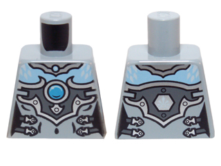 Torso Chima Female Outline with Bright Light Blue Chest, Silver Armor and Buckles and Dark Azure Round Jewel (Chi) Pattern