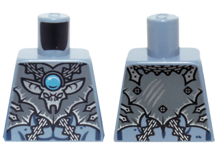 Torso Chima Dark Bluish Gray Armor, Silver Buckles, Bat Pendant and Dark Azure Round Jewel (Chi) Pattern