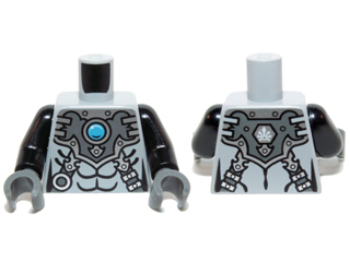 Torso Chima Silver Armor with Straps and Blue Round Jewel (Chi) Pattern / Black Arms / Dark Bluish Gray Hands