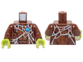 Torso Chima Bare Chest with Spider Web and Blue Round Jewel (Chi) Pattern / Reddish Brown Arms / Lime Hands