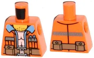Torso Safety Vest with Reflective Stripe, Medium Blue Shirt, Hairy Chest, Brown Belt with Pouches Pattern