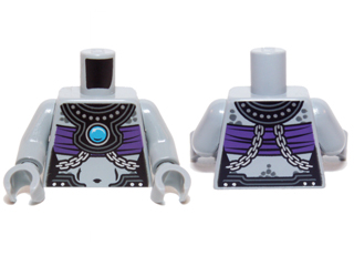 Torso Chima Female Outline with Black Armor, Dark Purple Top and Blue Round Jewel (Chi) Pattern / Light Bluish Gray Arms / Light Bluish Gray Hands