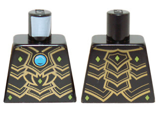 Torso Chima Black Scaled Armor with Gold Edges, Lime Diamonds and Blue Round Jewel (Chi) Pattern