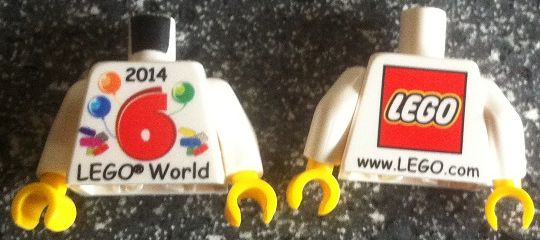 Torso LEGO World Denmark 2014 and Number 6 Pattern / White Arms / Yellow Hands