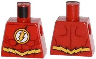 Torso Super Hero Costume Yellow Lightning Bolt in Circle Logo, Dark Red Muscles Outline, Jagged Belt Pattern (The Flash)