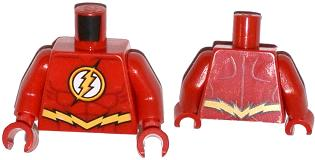 Torso Super Hero Costume Yellow Lightning Bolt in Circle Logo, Dark Red Muscles Outline, Jagged Belt Pattern (The Flash) / Red Arms / Red Hands