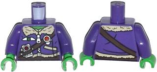 Torso Aviator Jacket with Silver Badge, Radio and Brown Belts Pattern / Dark Purple Arms / Bright Green Hands