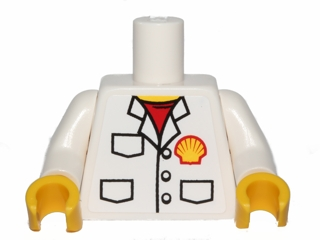 Torso Shirt with Pockets, Buttons, Red Undershirt and Shell Logo Pattern (Sticker) / White Arms / Yellow Hands