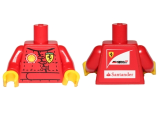 Torso Racing Suit with Ferrari and Shell Logos on Front, Scuderia Ferrari and Santander Logos on Back Pattern (Stickers) / Red Arms / Yellow Hands