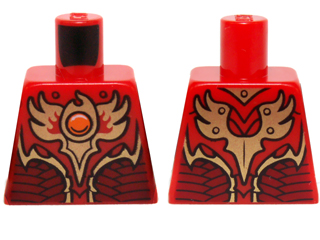 Torso Vest with Dark Red and Gold Armor with Scales and Orange Round Jewel (Fire Chi) Pattern