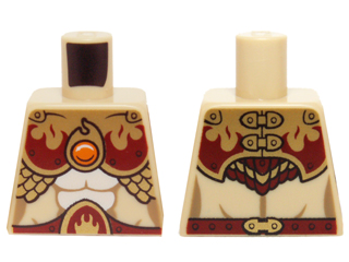 Torso Female with Dark Red and Gold Armor with Scales and Orange Round Jewel (Fire Chi) Pattern