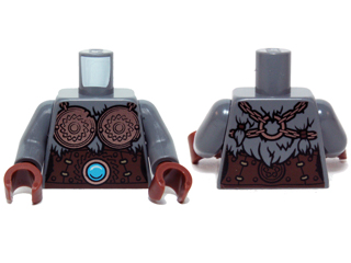 Torso Chima Female with Copper Breastplates and Chains and Dark Azure Round Jewel (Chi) Pattern / Dark Bluish Gray Arms / Reddish Brown Hands